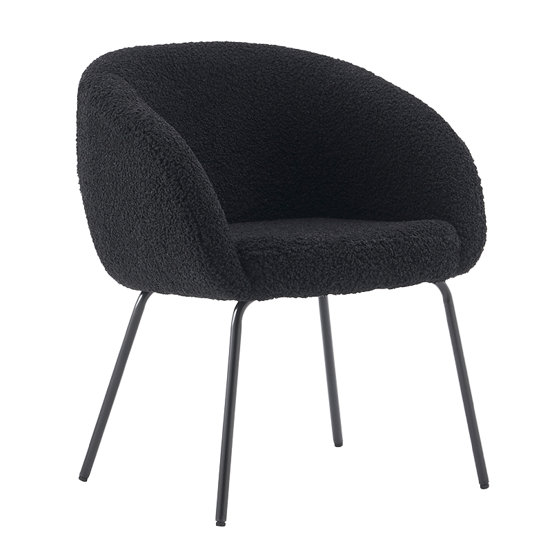 Fauteuil de tonneau à dossier bas en polaire Teddy noir (Y-C06)