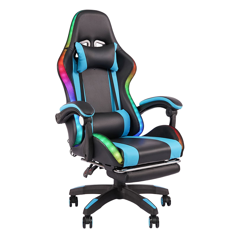 Bleu professionnel pivotant inclinable RGB Gamer accoudoir réglable Led chaise de jeu avec repose-pieds (Y-2442)