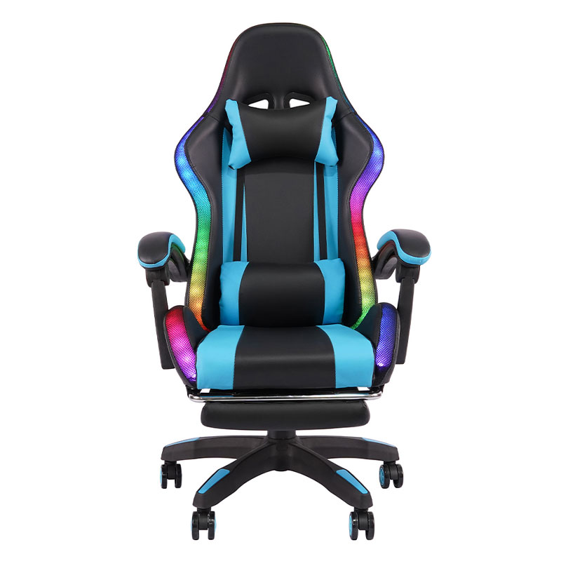 Bleu professionnel pivotant inclinable RGB Gamer accoudoir réglable Led chaise de jeu avec repose-pieds (Y-2442)