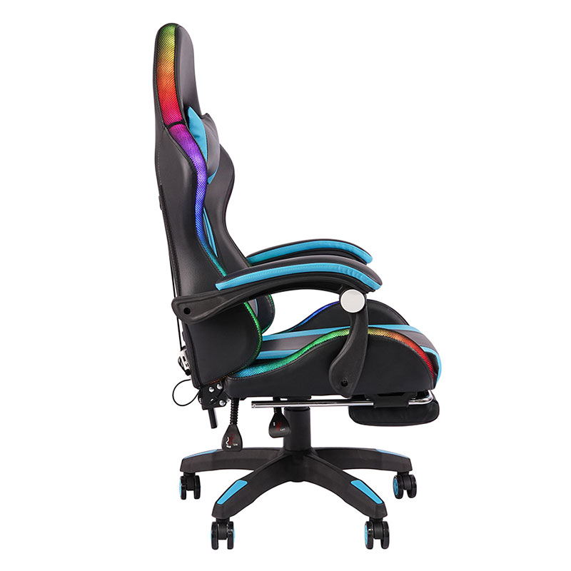 Bleu professionnel pivotant inclinable RGB Gamer accoudoir réglable Led chaise de jeu avec repose-pieds (Y-2442)