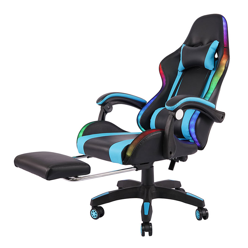 Bleu professionnel pivotant inclinable RGB Gamer accoudoir réglable Led chaise de jeu avec repose-pieds (Y-2442)