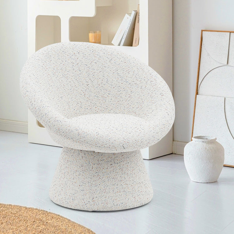 Chaise de salon de forme ronde paresseuse en tissu blanc nordique, canapé monoplace, chaises longues d'appoint avec dossier (GY-645)