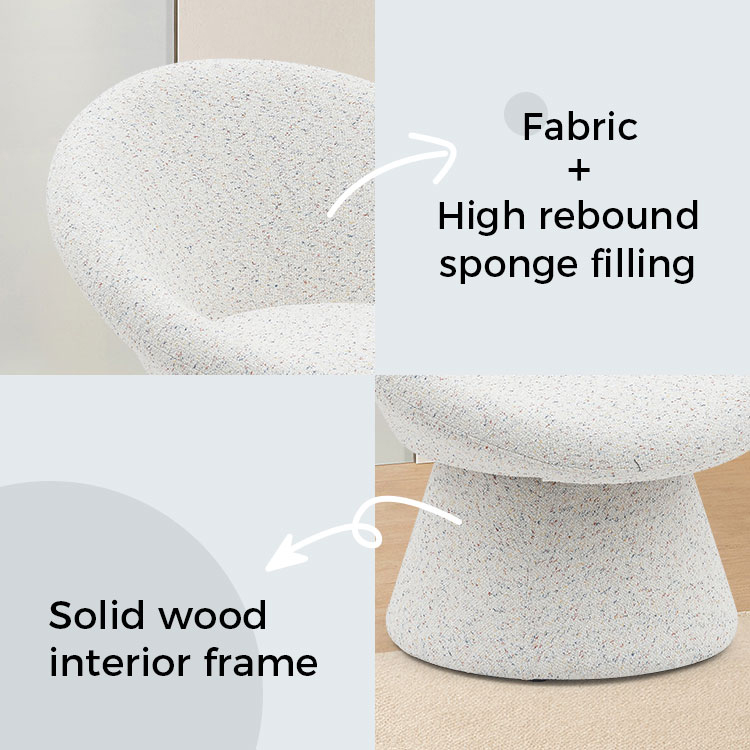 Chaise de salon de forme ronde paresseuse en tissu blanc nordique, canapé monoplace, chaises longues d'appoint avec dossier (GY-645)