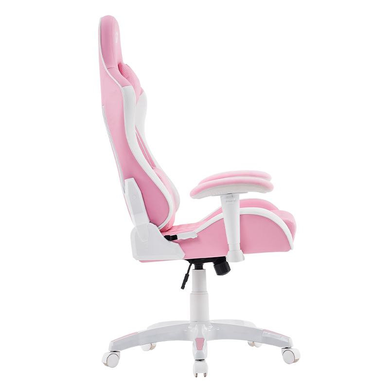 Chaise de jeu pivotante moderne rose avec accoudoirs 3D réglables (T-7122)