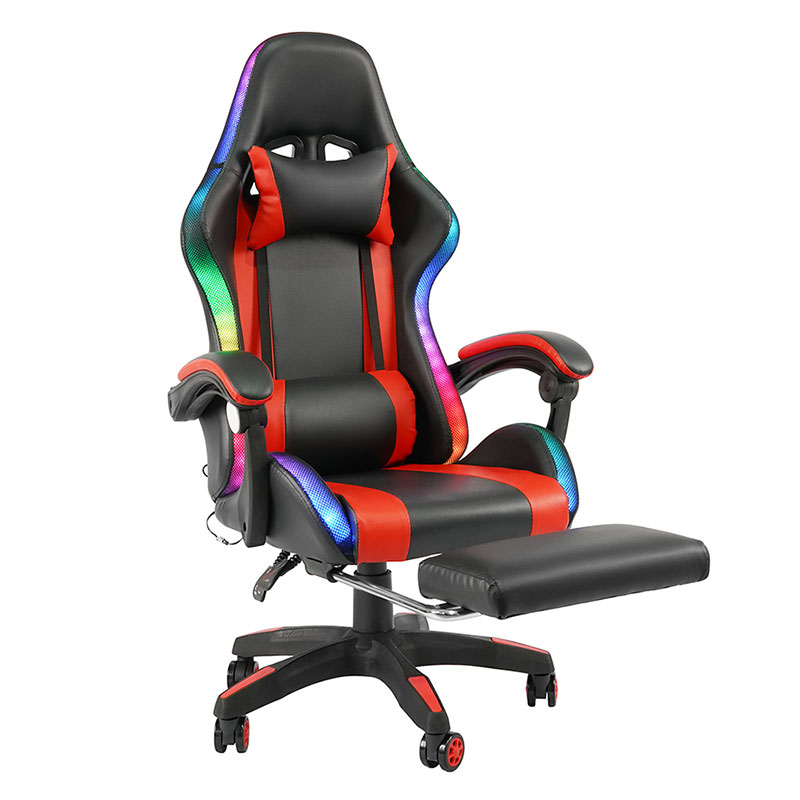 Rouge professionnel pivotant inclinable RGB Gamer accoudoir réglable Led chaise de jeu avec repose-pieds (Y-2442)