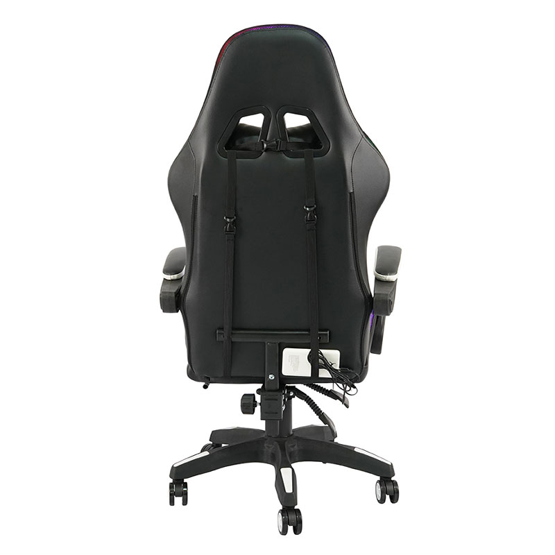 Chaise de jeu LED avec accoudoir réglable, pivotant et inclinable, professionnel, blanc, avec repose-pieds (Y-2442)