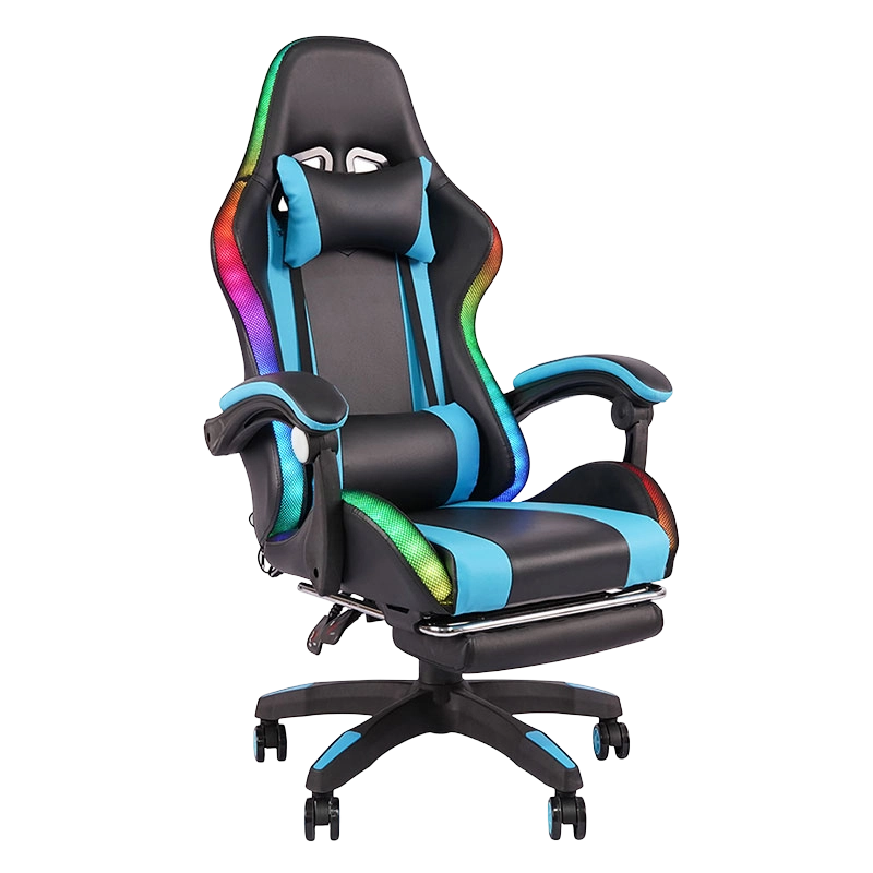 Bleu professionnel pivotant inclinable RGB Gamer accoudoir réglable Led chaise de jeu avec repose-pieds (Y-2442)