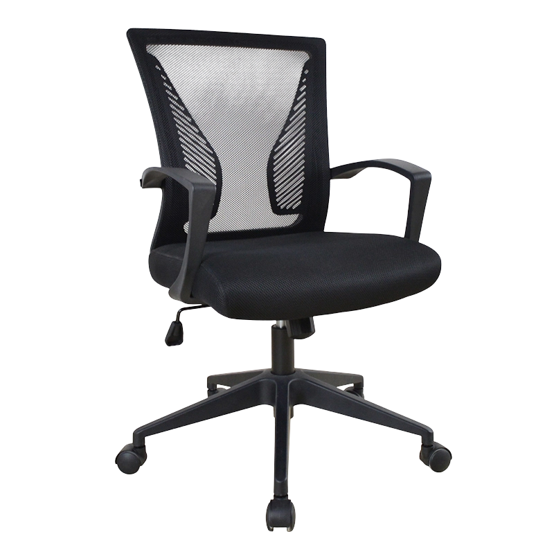 Chaise de travail ergonomique noire en maille avec accoudoirs en PP pour le bureau à domicile (W-9107)