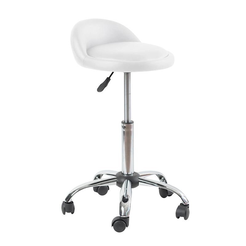 Tabouret de bar pivotant à siège rond à dossier bas en PU blanc avec roues (GY-1021A)