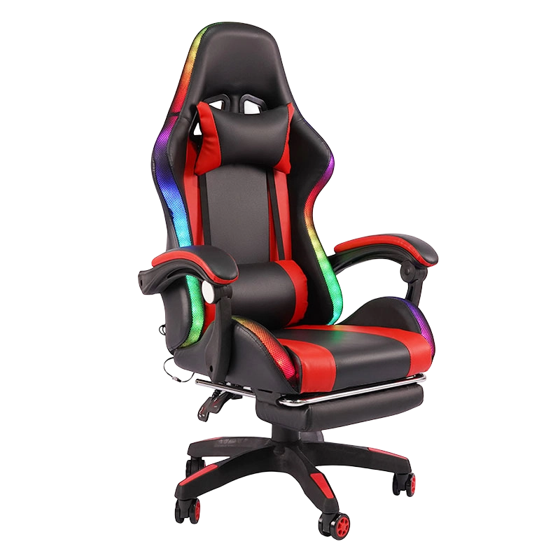 Rouge professionnel pivotant inclinable RGB Gamer accoudoir réglable Led chaise de jeu avec repose-pieds (Y-2442)