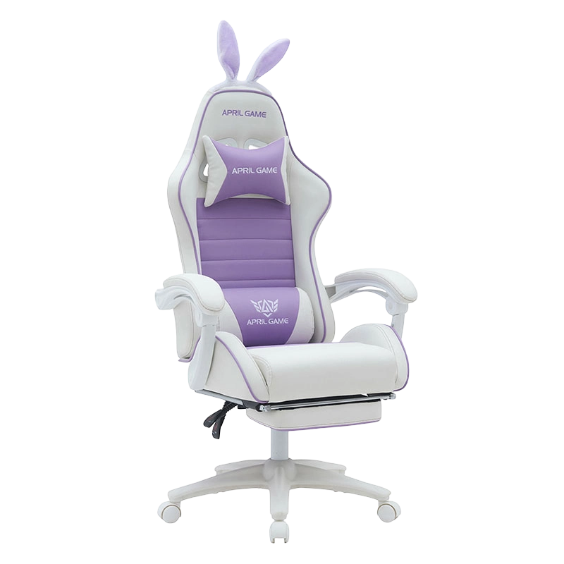 Cuir synthétique 360 pivotant PVC PU confortable inclinable mignon blanc violet fille chaise de jeu Silla Gamer pour la course (T-7114B)